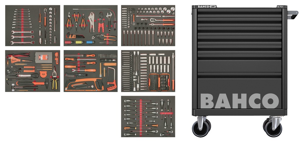 Ratastel tööriistakäru E72 950x782x510mm 7 sahtliga ja 428 tööriistaga, must