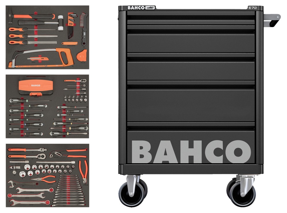 Ratastel tööriistakäru E72 950x782x510mm 5 sahtliga ja 140 tööriistaga, must