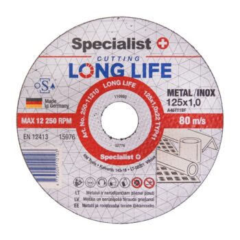 Lõikeketas 125x1x22 mm, metallile/inox LONG LIFE.