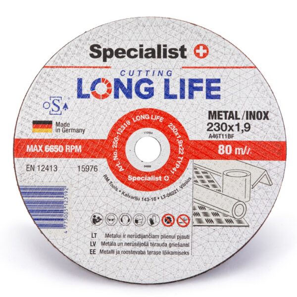 Lõikeketas 230x1,9x22 mm, metallile/inox.LONG LIFE.
