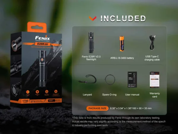 Taskulamp FENIX E28R V2.0 laetav EDC LED, 1700 lum, valgusvihu ulatus kuni 273m, laetav USB-C ga. - Image 19