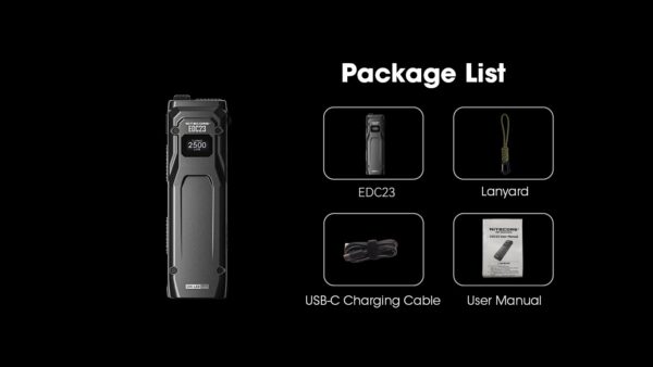 Taskulamp Nitecore EDC23 2500lm, valgusvihk max 230 meetrit. USB-C laetav, eriti õhuke. - Image 22