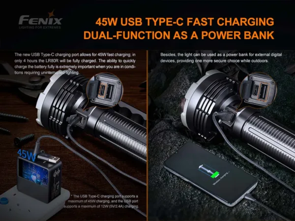 Taskulamp FENIX LR80R LED, 18000 lum, valgusvihu ulatus kuni 1130m, laetav USB-C ga. - Image 9