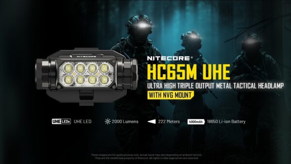 Pealamp Nitecore HC65M UHE, taktikaline. 2000lm valgusvihu ulatus kuni 220m. USB-C laetav, NVG kinnitusega. - Image 8