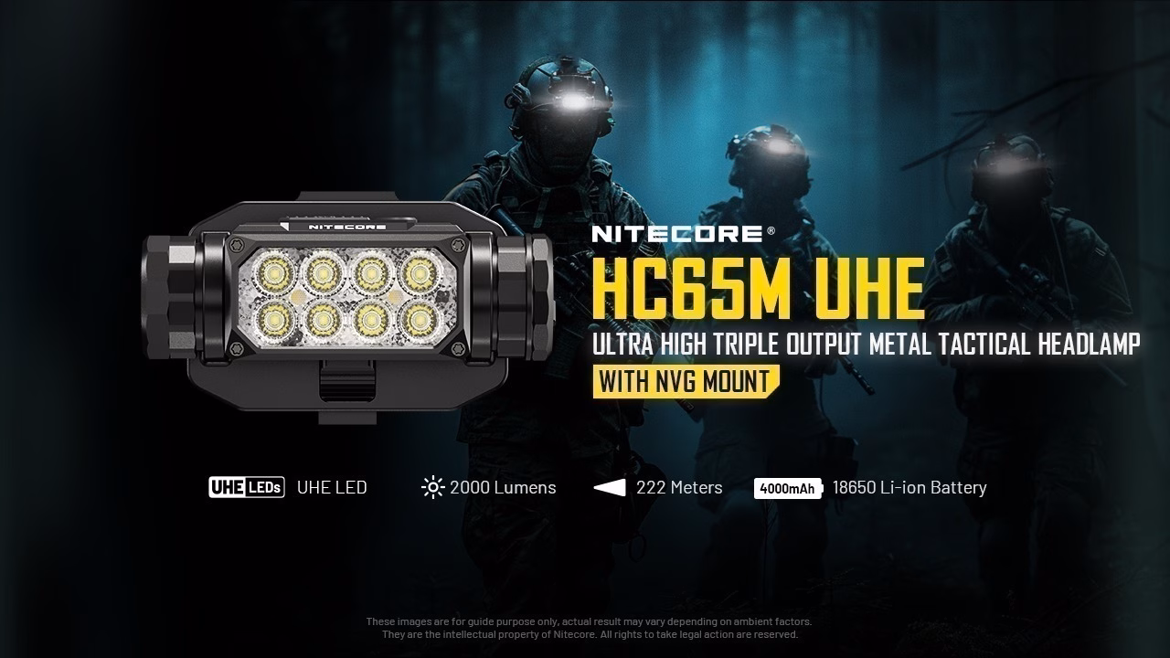 Pealamp Nitecore HC65M UHE, taktikaline. 2000lm valgusvihu ulatus kuni 220m. USB-C laetav, NVG kinnitusega. - Pilt 8