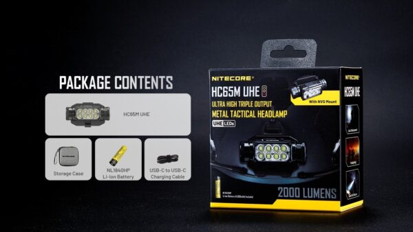 Pealamp Nitecore HC65M UHE, taktikaline. 2000lm valgusvihu ulatus kuni 220m. USB-C laetav, NVG kinnitusega. - Image 4