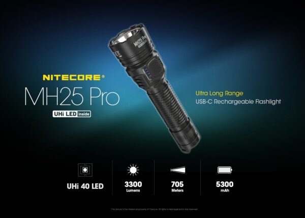 Taskulamp Nitecore MH25 Pro. 3300lm valgusvihu ulatus kuni 705m. Laetav USB-Cga. IP68. - Image 6