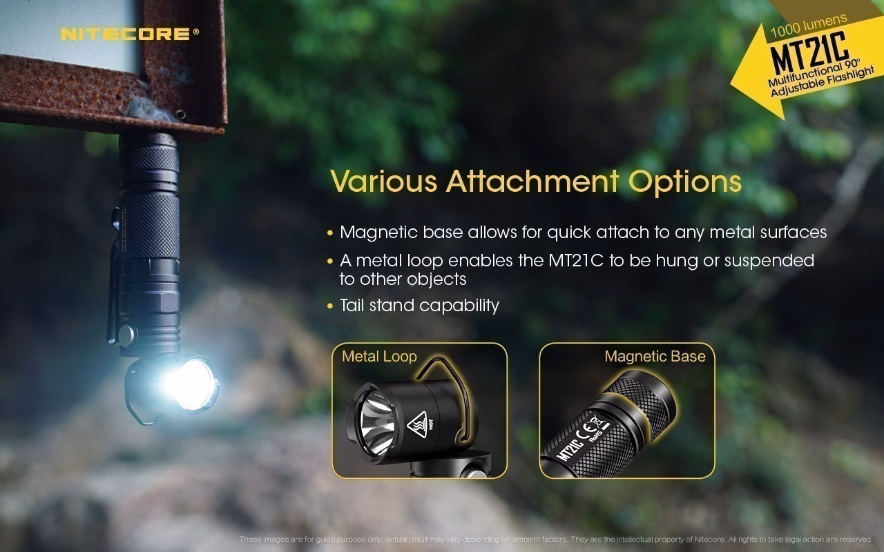 Taskulamp Nitecore MT21C 1000lm, valgusvihu ulatus kuni 184m. Reguleeritava nurgaga. IPX8. - Pilt 10