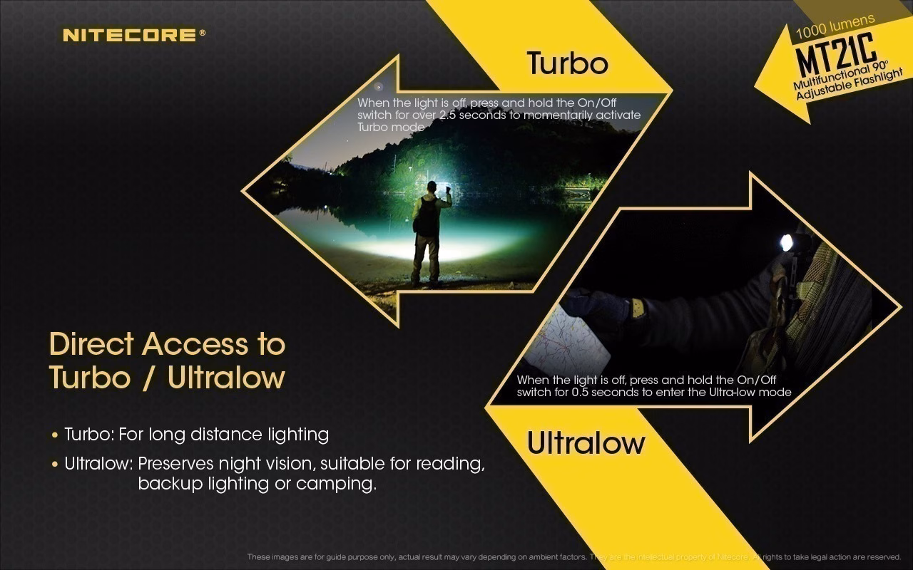 Taskulamp Nitecore MT21C 1000lm, valgusvihu ulatus kuni 184m. Reguleeritava nurgaga. IPX8. - Pilt 13