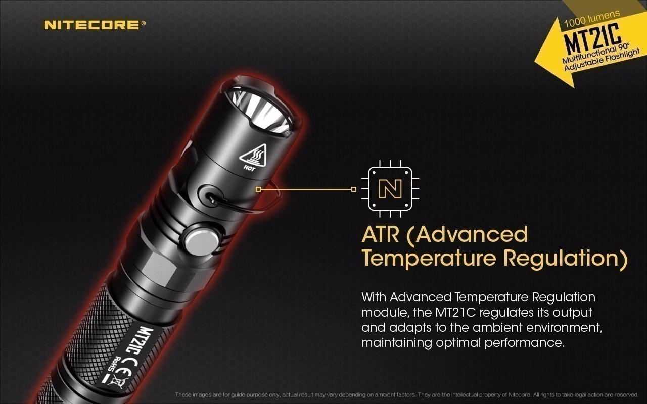 Taskulamp Nitecore MT21C 1000lm, valgusvihu ulatus kuni 184m. Reguleeritava nurgaga. IPX8. - Pilt 18