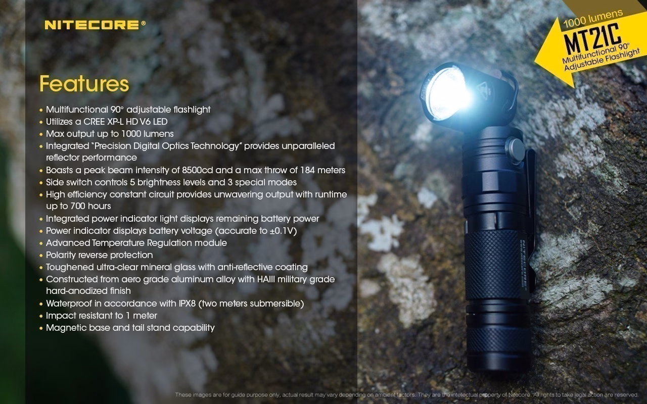 Taskulamp Nitecore MT21C 1000lm, valgusvihu ulatus kuni 184m. Reguleeritava nurgaga. IPX8. - Pilt 25