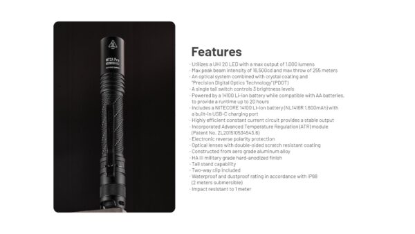 Taskulamp Nitecore MT2A Pro 1000lm, valgusvihu ulatus kuni 255m. LED laetav taskulamp.IP68. - Image 19