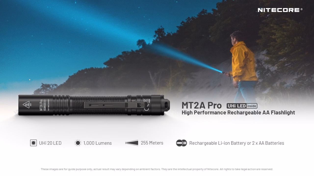 Taskulamp Nitecore MT2A Pro 1000lm, valgusvihu ulatus kuni 255m. LED laetav taskulamp.IP68. - Pilt 5