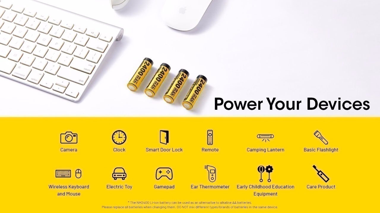 Aku Nitecore NH2400 2400 mAh. USB-C laetavad AA akud (4 tk komplektis). - Pilt 5