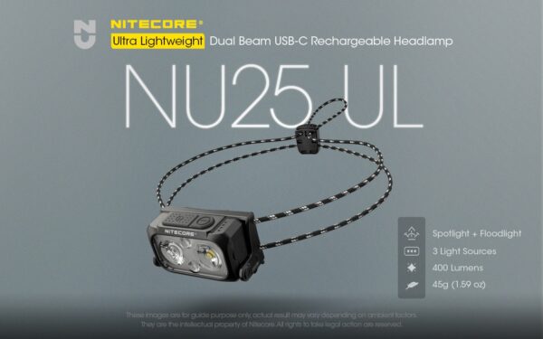 Pealamp Nitecore NU25 MCT UL 400lm, valgusvihu ulatus kuni 64m. USB-C laetav mitme valgusvärviga, ülikerge. IP66. - Image 4
