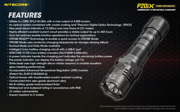 Taskulamp taktikaline Nitecore P20iX 4000lm, valgusvihu ulatus 221m. USB-C laetav. IP68. - Image 34