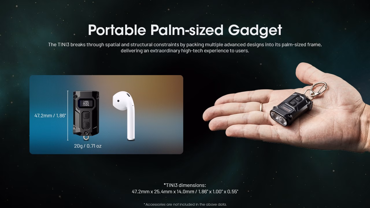 Taskulamp / võtmehoidja Nitecore TINI-3 600lm mitmevärviline, valgusvihu ulatus kuni 90m. USB-C laetav. - Pilt 12