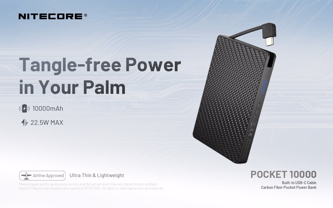 Akupank Nitecore Pocket 10000mAh, akupank sisseehitatud USB-C kaabliga. - Pilt 6