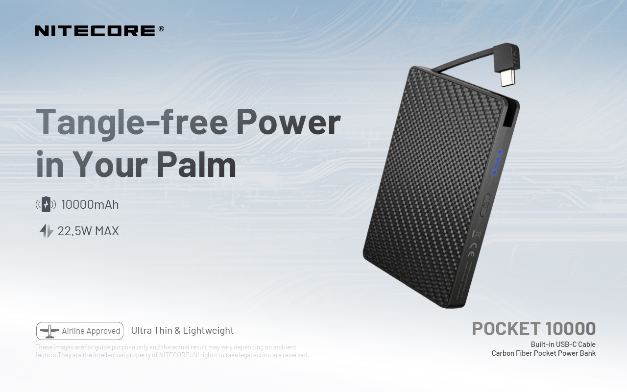 Akupank Nitecore Pocket 10000mAh, akupank sisseehitatud USB-C kaabliga. - Image 6