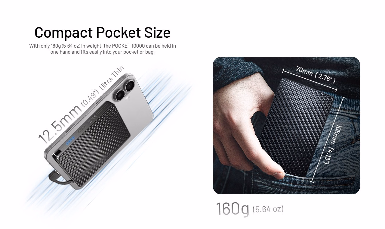 Akupank Nitecore Pocket 10000mAh, akupank sisseehitatud USB-C kaabliga. - Pilt 7