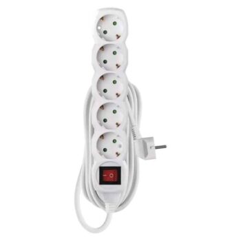 Pikendusjuhe 5m x 5 pesa1,5mm2 lülitiga valge