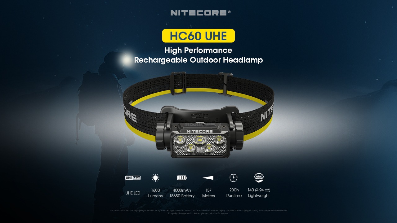 Nitecore HC60 UHE 1600lm USB-C laetav pealamp. 1600lm, valgusvihu ulatus kuni ca.157m. LED laetav. IP68. - Image 3