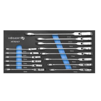 Tööriistakäru komplekt – Leht-silmusvõtmed knarrega , liigend 6-21mm CrV 39,5x18cm