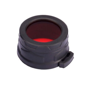 Nitecore NFR40 punane filter – kahekordne mineraalklaas, kummist korpus, sobib 40 mm lambipeadele