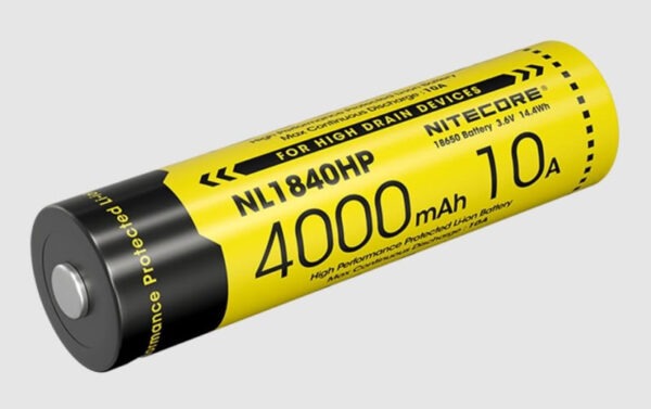Nitecore NL1840HP laetav 18650 Li-ion aku – 4000mAh, 3.6V, 10A, IPX6, kaitsega