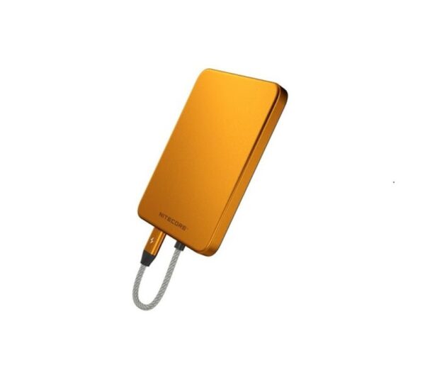 Nitecore Pocket 5 akupank – 5000mAh, 22.5W kiirlaadimine, magnetkinnitus, USB-C kaabel, IPX7, oranž, alumiinium